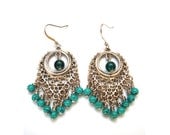 Chandelier Earrings, BoHo Style, Beaded Earrings, Gypsy Style, Turquoise Blue Green. Beaded Jewelry