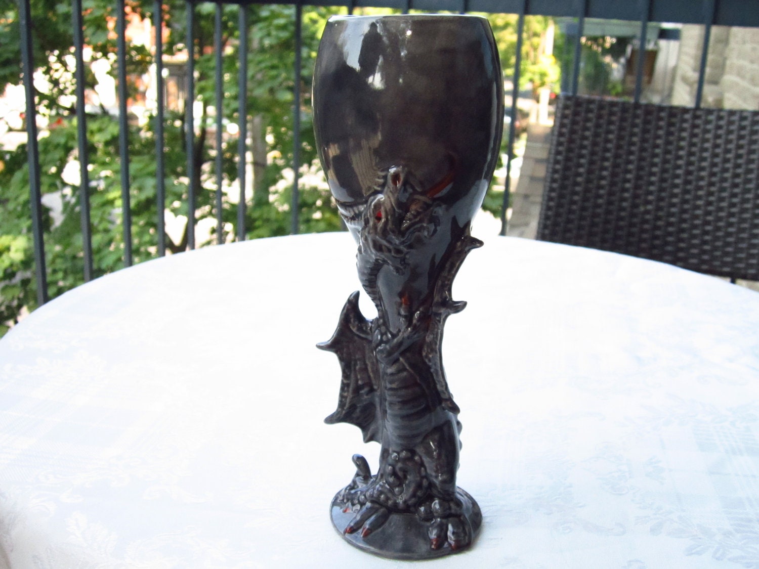Ceramic Dragon Wine Glass or Goblet- 8 1/4 inches, hand painted, fantasy