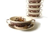 Soup Bowls & Saucer Brown Ascot Masons Delicate China Vintage Home