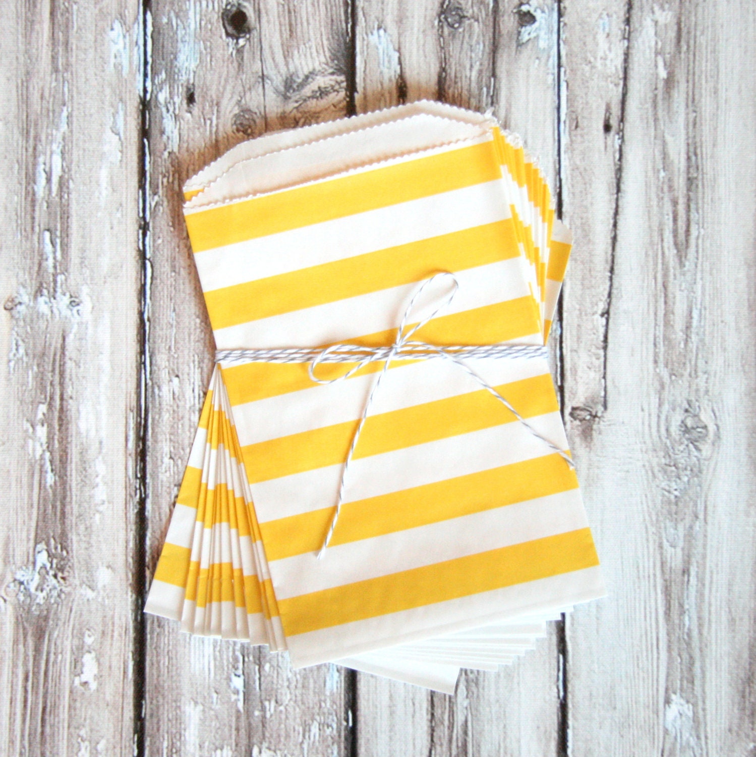 Yellow Stripe Favor Treat Bags with Free Printable Thank You Tags - The TomKat Studio