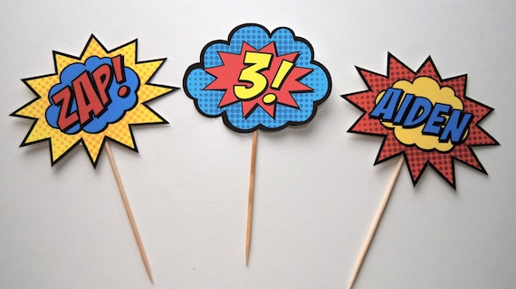 36 PRINTED Superhero Girl or Boy Cupcake Toppers