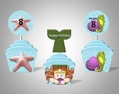 Mermaid Under the Sea Cupcake Wrappers & Toppers - Personalized With Name and Age - DIY Printable Party Decorations Il_170x135