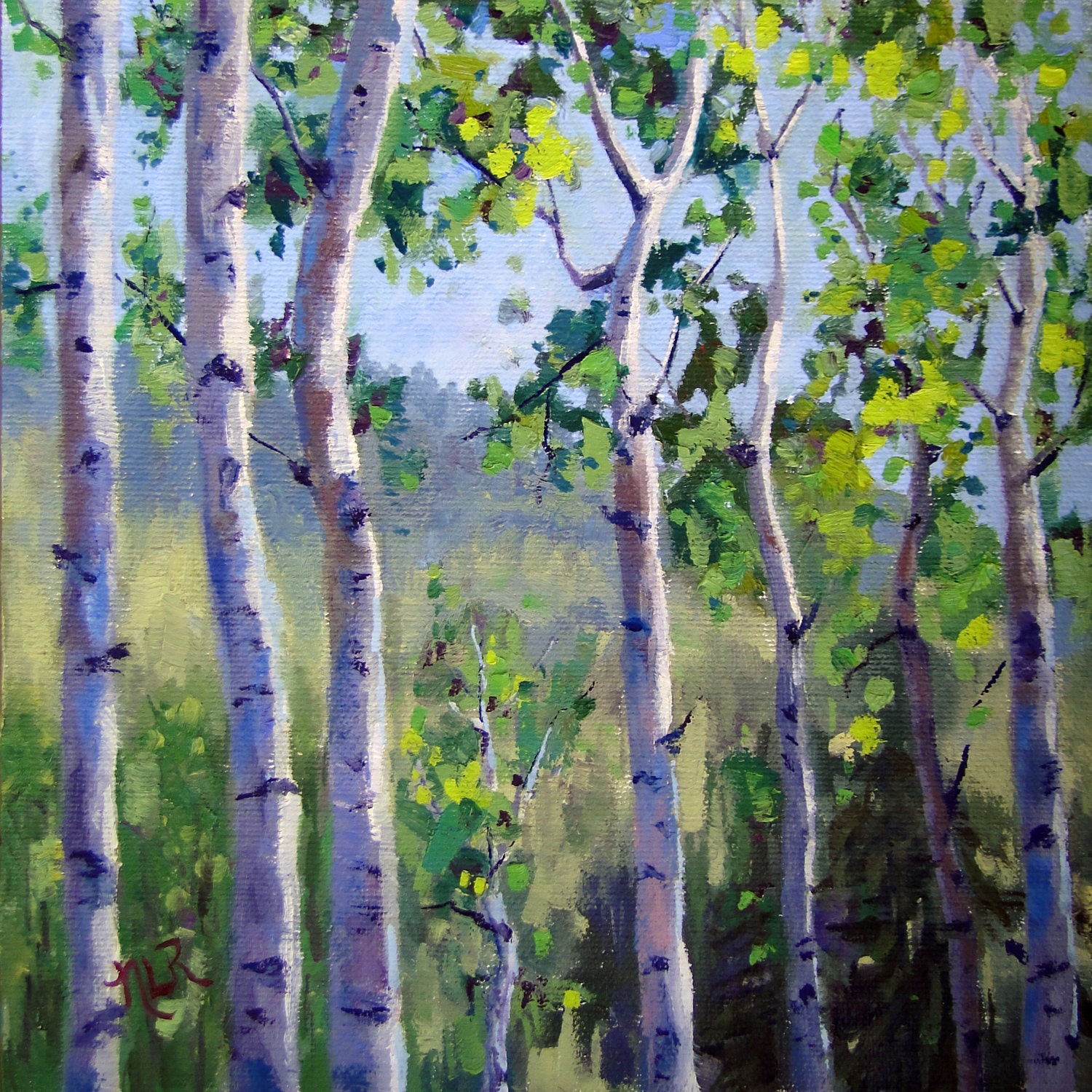Original aspen tree oil painting "Summer Aspens" 8 x 8