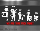Your choice of 5 Zombie Family vinyl decals / Please READ description for ordering instructions - Car decal - Stick Family decal - Halloween