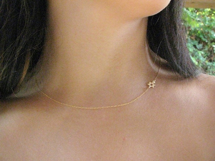 Gold necklace, Star of david gold necklace, star of david necklace, sideways star of david, gold star of david necklace, thin delicate