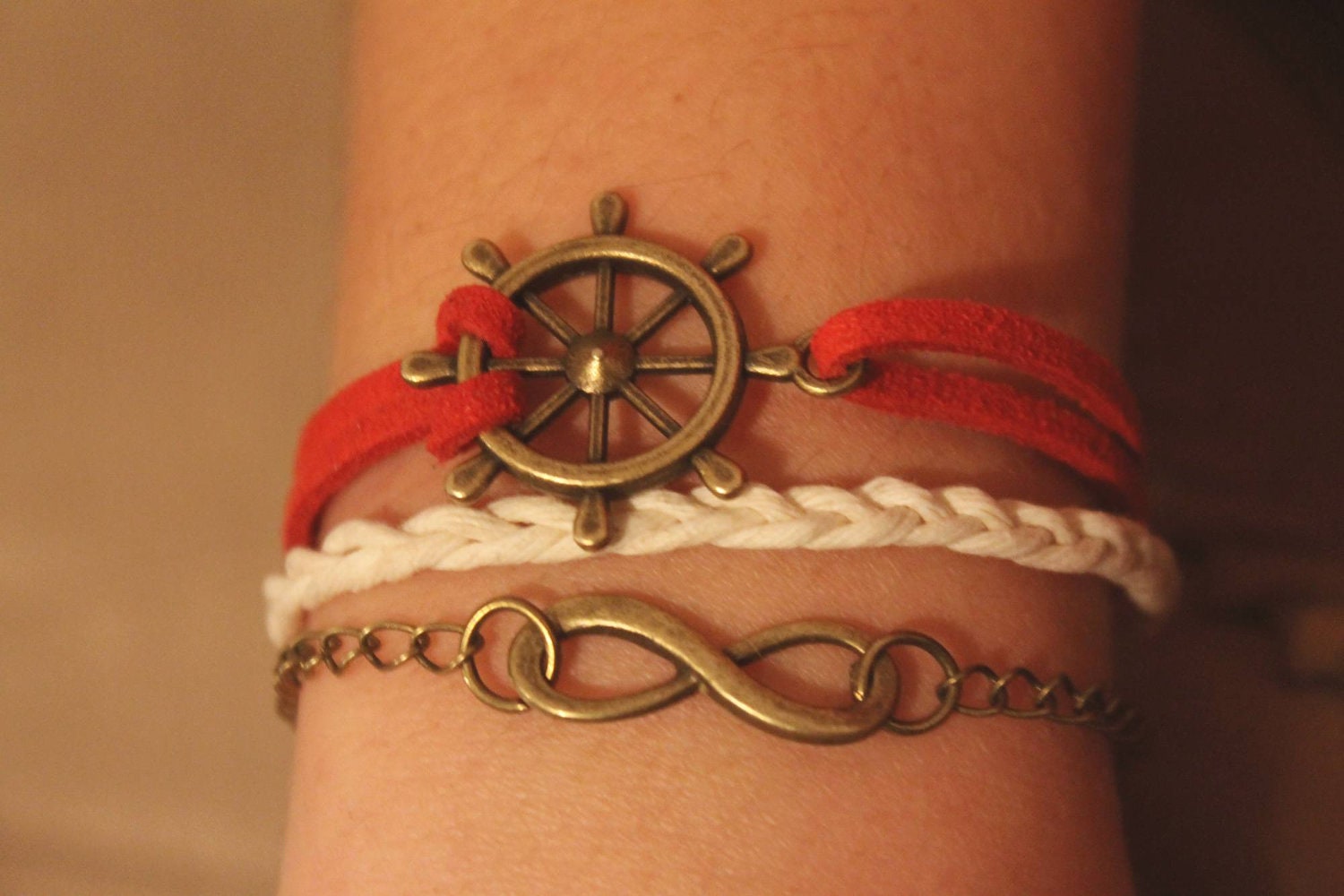 Antique Bronze Ship Wheel Infinity Bracelet