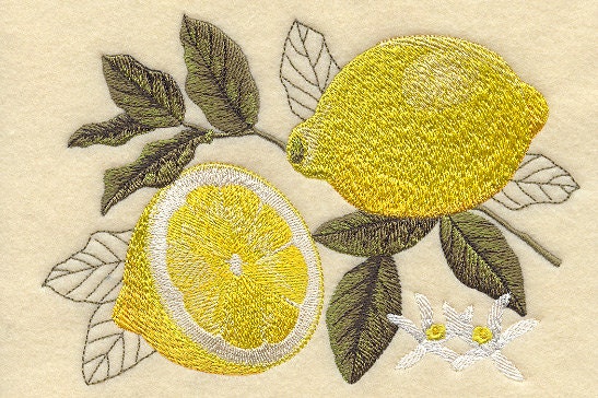 Botanical Series - Lemon - Embroidered Decorative Linen Kitchen Towel or Absorbent White Cotton Flour Sack Towel