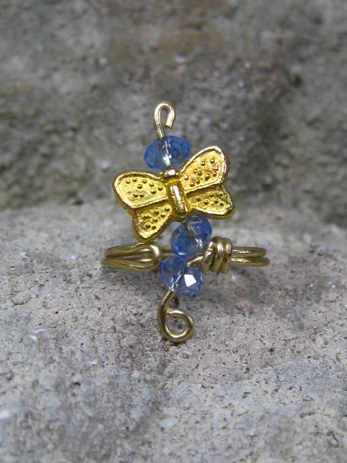 Toe-dally Butterfly Toe Ring, size 6 adjustable toe ring, blue crystals and a butterfly are perfect for summer foot jewelry