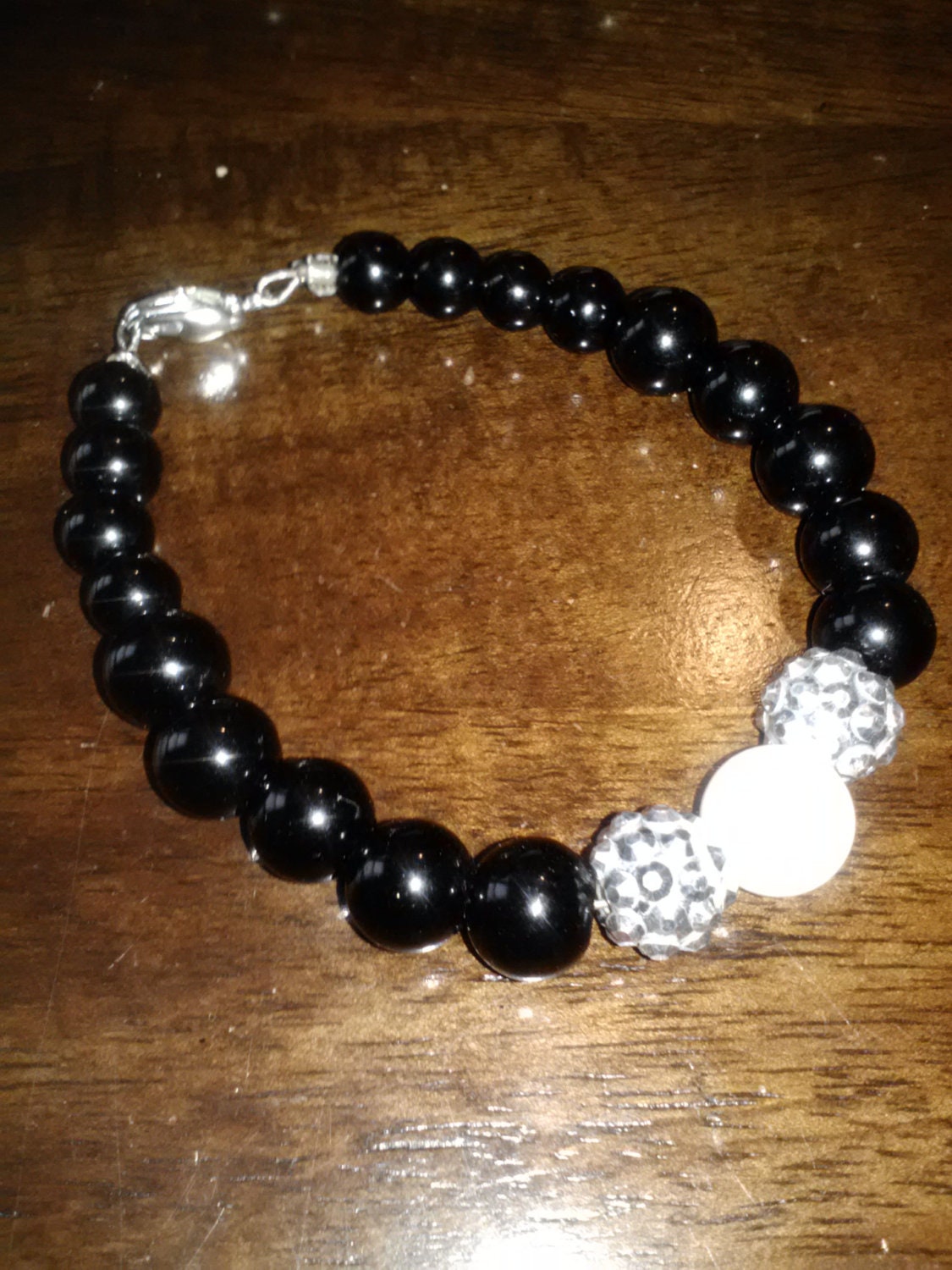 White, Black Glass Bead and Silver Studded Shambala bead bracelet, Black and Silver Sparkle Bracelet, Mens Bracelet, Mens Jewelry