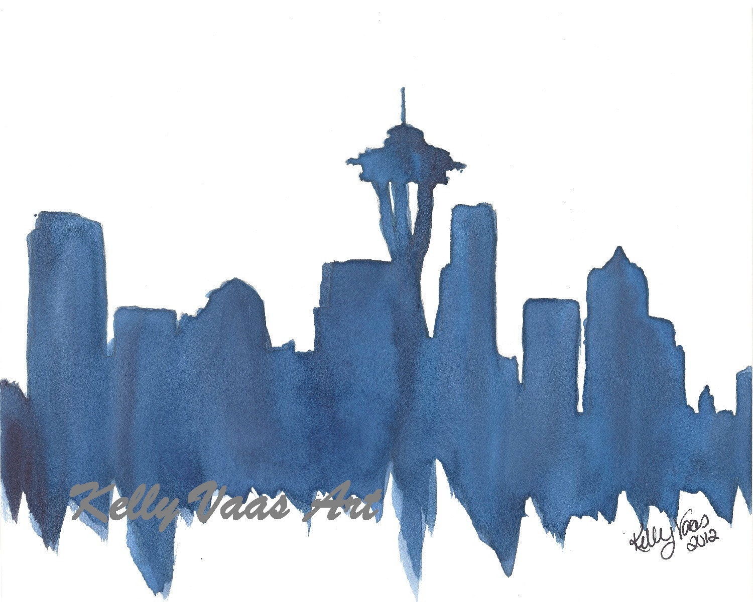 Blue Seattle Skyline, 8.5x11" Print
