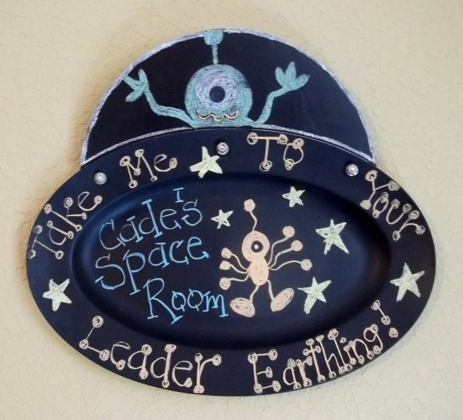 Spaceship Chalkboard Outer Space Decor Alien Room Decor Outer Space Party Decor Chalkboard Wall Hanging Upcycled