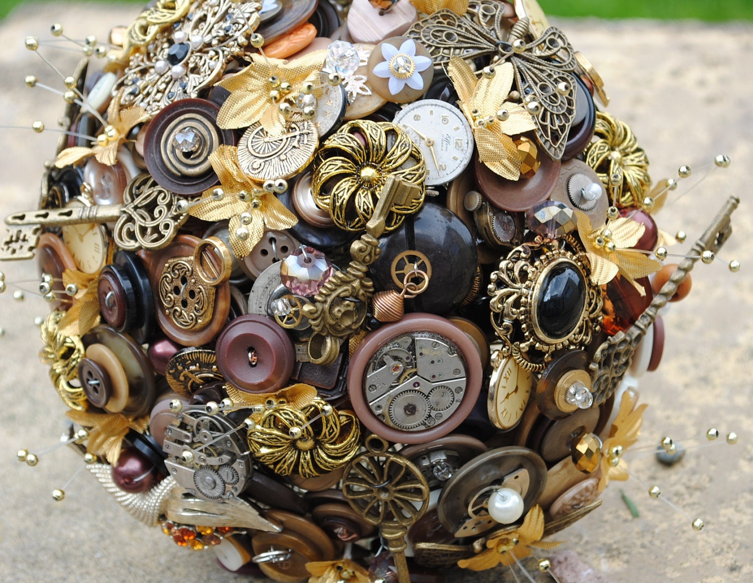 Steampunk Button and Brooch Wedding Bouquet