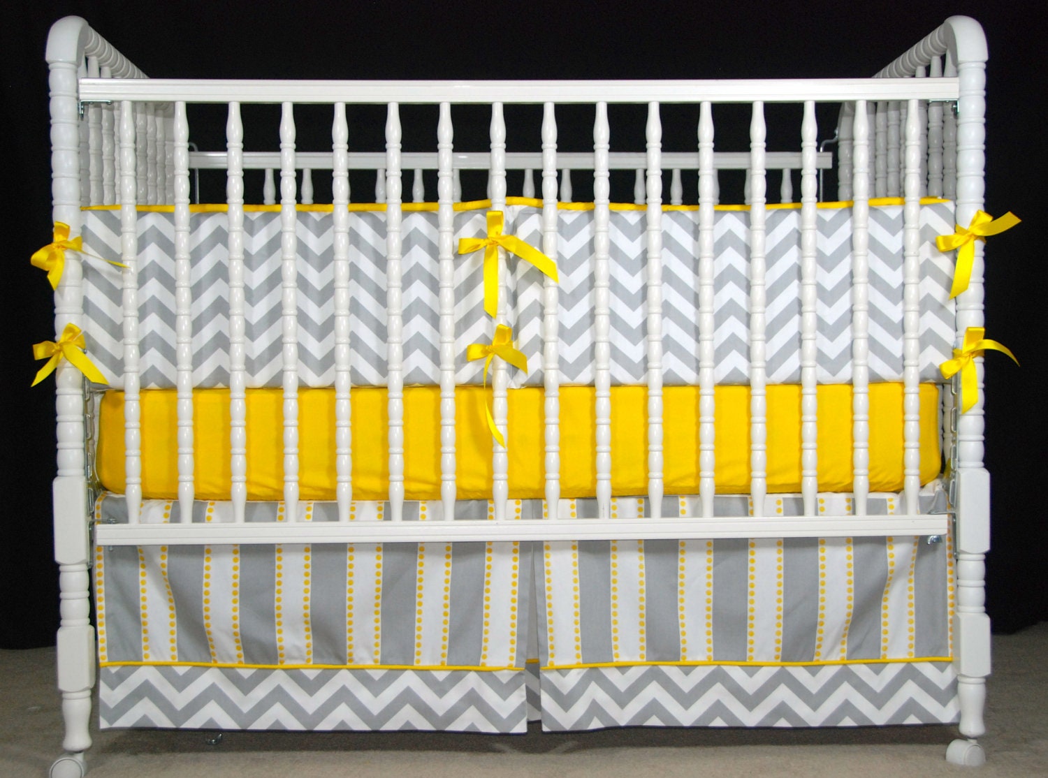 Custom Two Piece Crib Bedding in Premier Prints Yellow and Gray Fabric