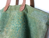 vintage french linen canvas eco friendly large beach market tote bag - blue reef