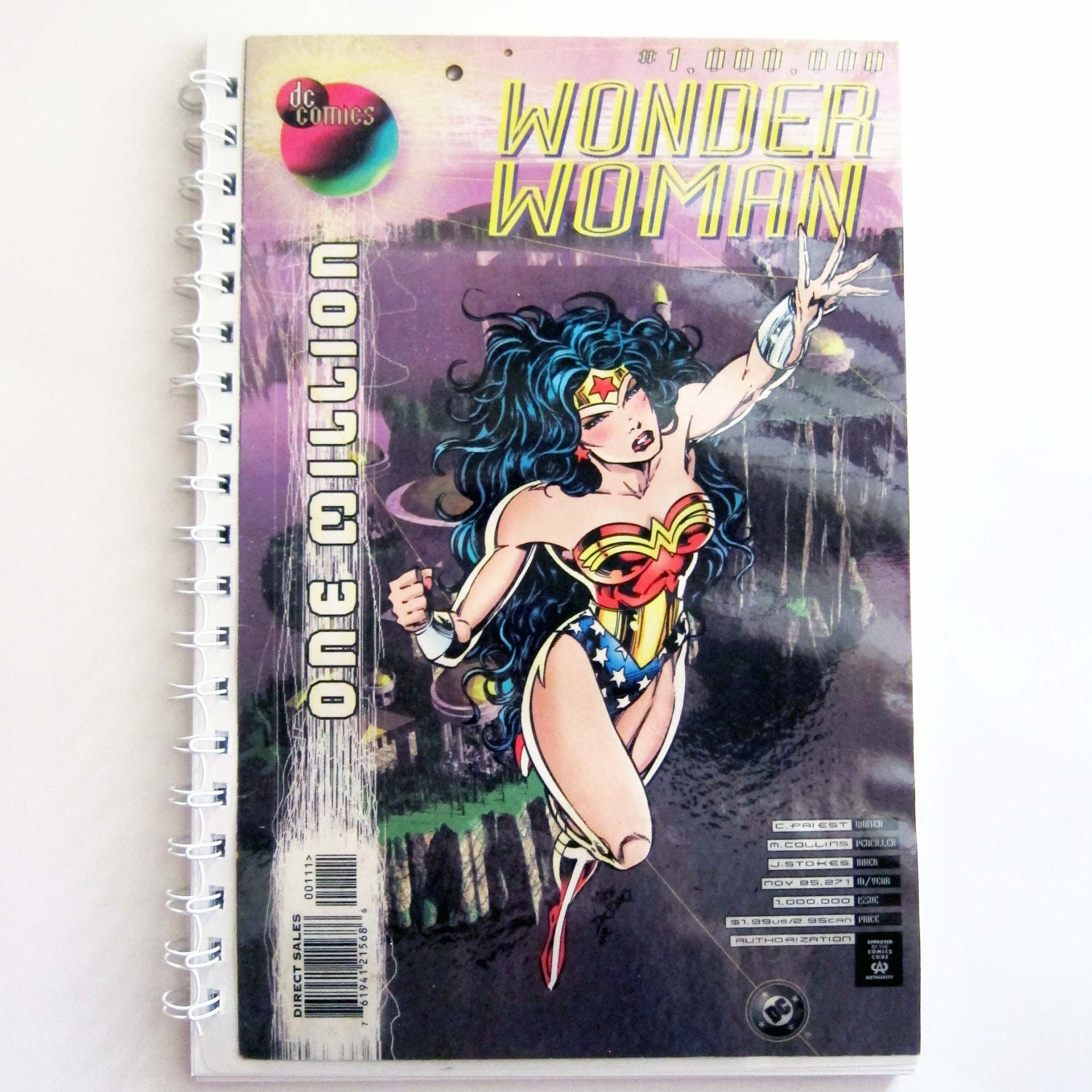 SALE - Wonder Woman Repurposed Comic Book - Wire-Bound Recycled Art Journals Sketchbook