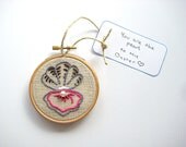 EMBROIDERED SEASHELL ART - Pearl in an Oyster mini dimensional embroidery hoop fibre artwork
