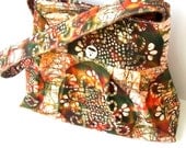 Large Tie Dye bag, purse, caroljoyfashions, cotton, colorful, orange, brown, circles, swirls, hand washable, dots, carol joy fashions, OOAK