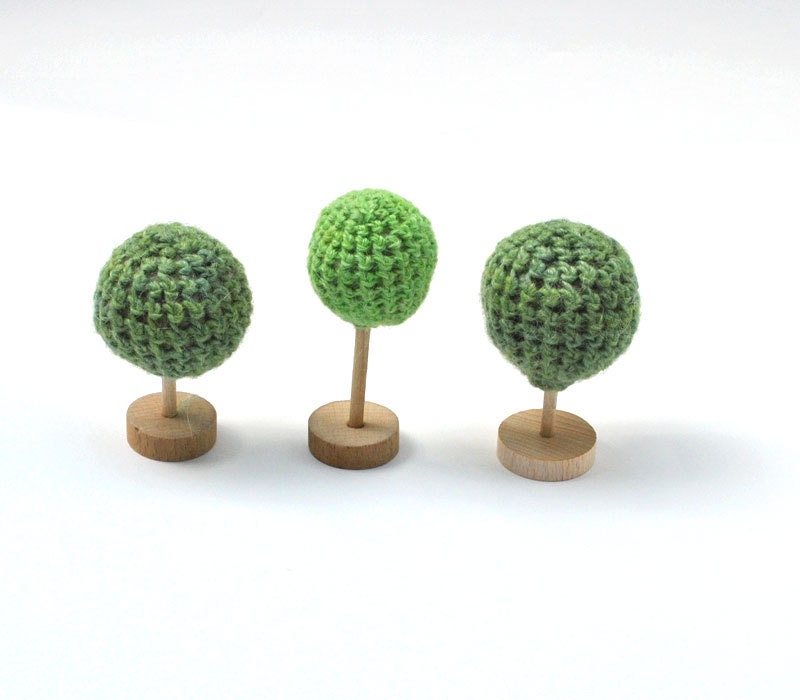 Crochet green Tree  - 3 pcs, Fairy Forest toys for playscape - Dindon