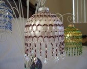 Hand Stitched Mauve and Crystal Glass Beaded Net Ornament Cover