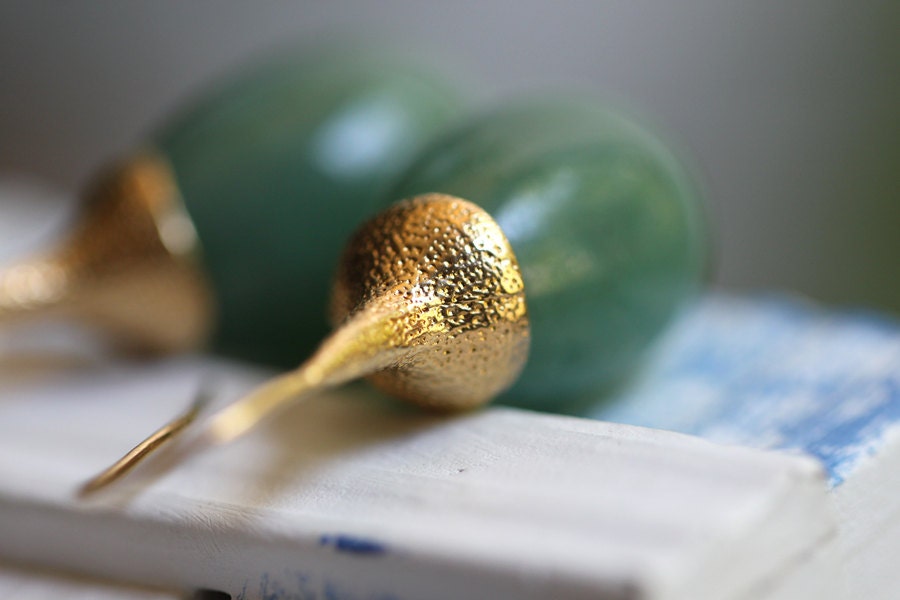 Green Aventurine  Briolette 24K gold plated earrings