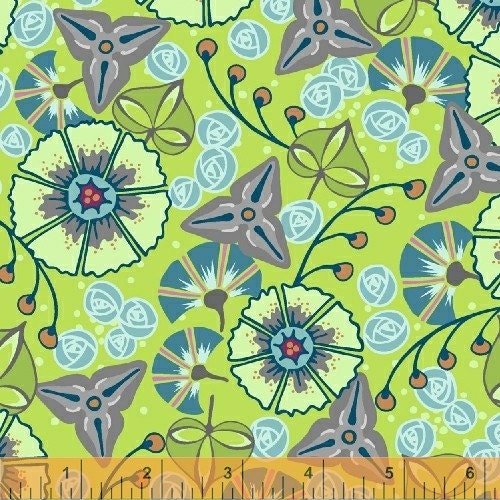 SALE - Kingdom Collection - Jessica Levitt for Windham Fabrics - Green Flowers - 33207-2 - Half Yard