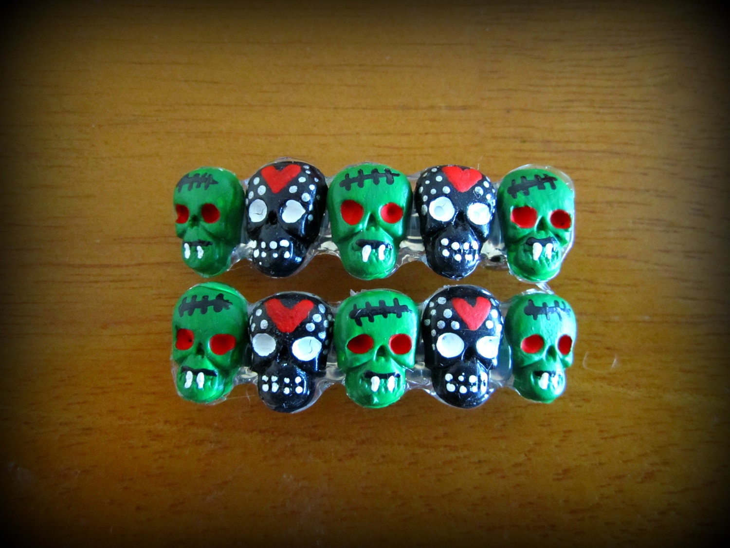 hearts and zombies skull haunted hair candy barrette clip
