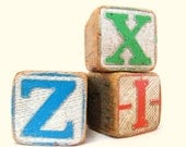Vintage Wood Blocks. Stacking ABCs Retro Nursery Decor. Primary colors. Numbers.