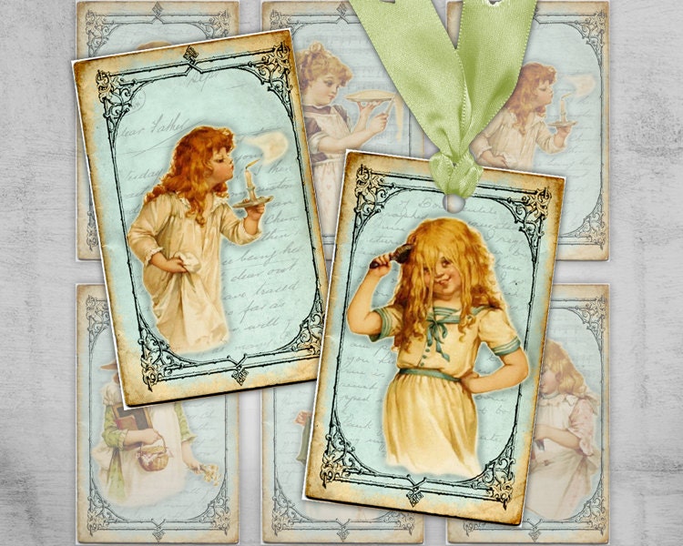 Printable Gift Tags - Printable Labels - Paper Craft - Paper goods - Digital Collage Sheet - Best for scrapbooking - LITTLE GIRLS