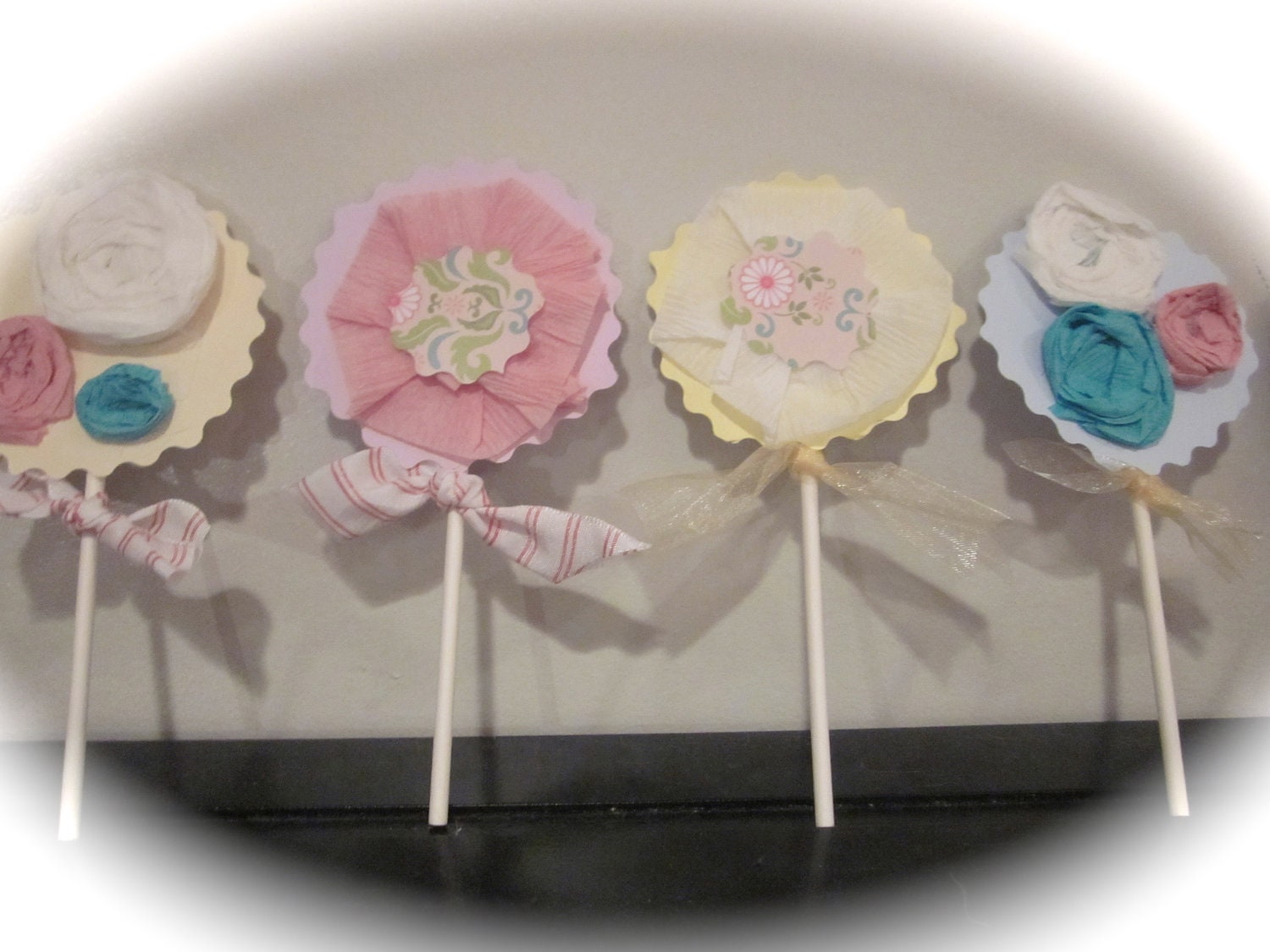 Shabby Chic cupcake toppers baby shower or childs birthday decoration party
