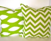 PILLOW COVERS SET Of 2 Green Chevron 16x20 or 12x20 Decorative Throw Pillows Lumbar Chartreuse Green 16 x 20 Pillow Covers
