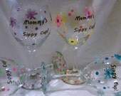 Mommy's Sippy Cup Hand Painted Wine Glass