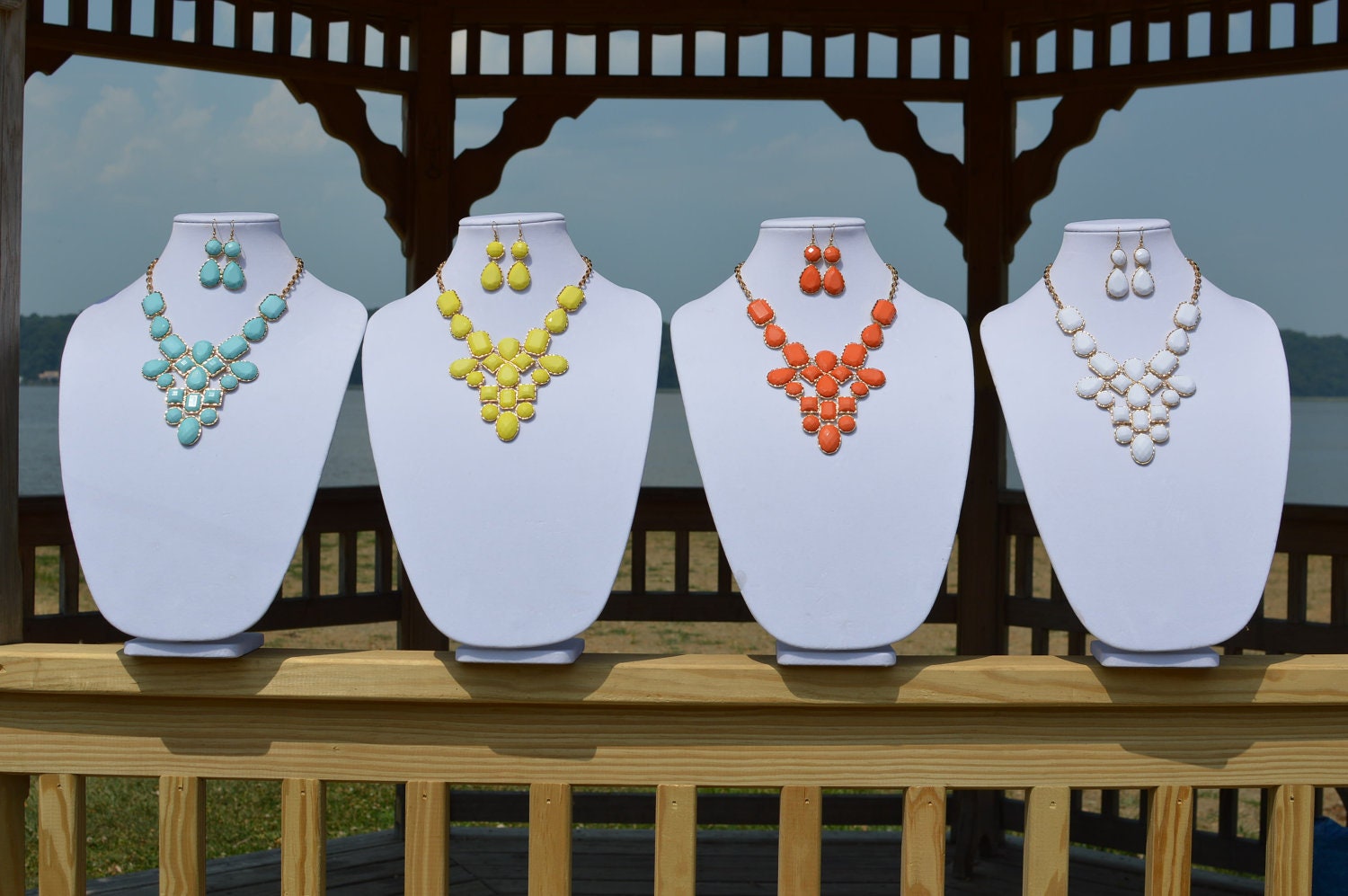SALE- SHIPS NOW Last Ones- Geometric Turquoise Bib Necklace Set