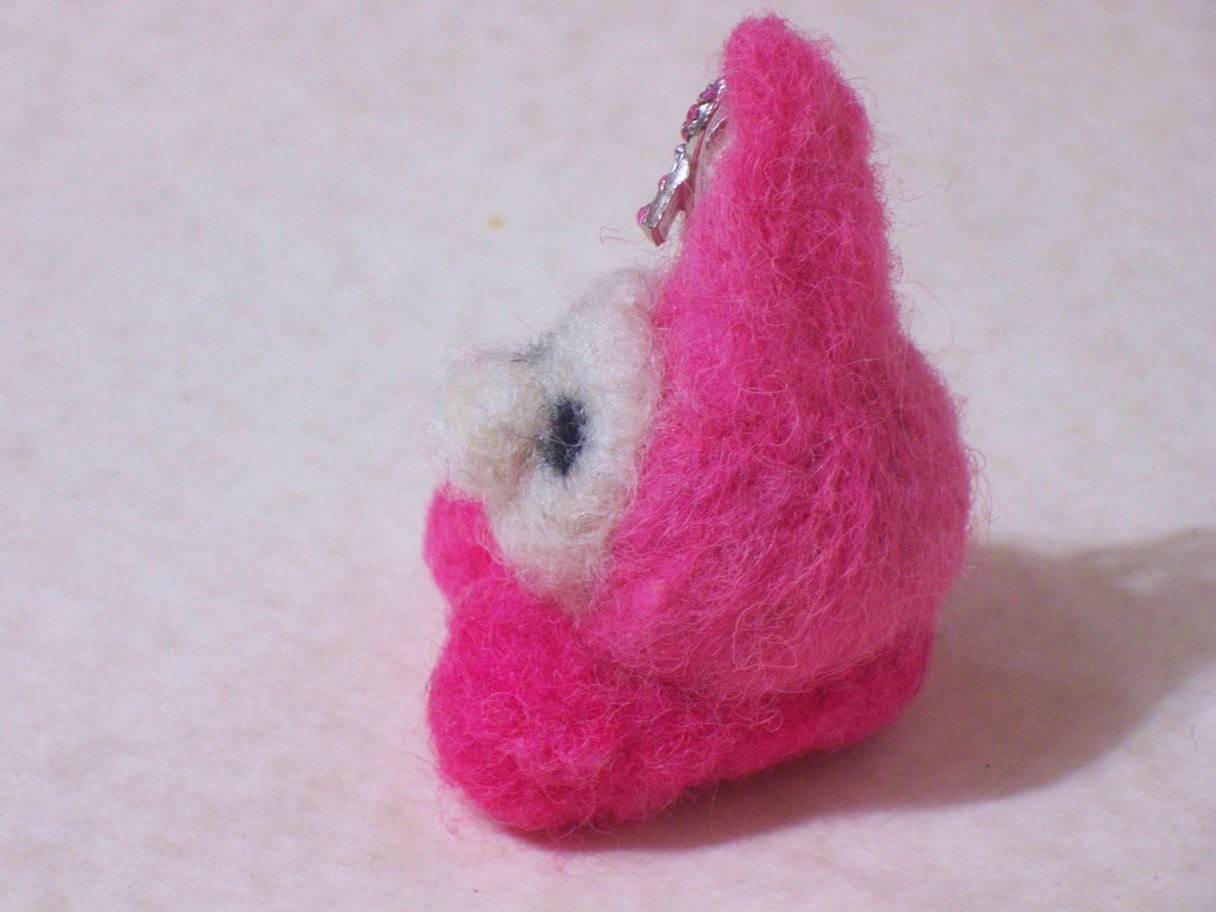 pink needle felted gnome breast cancer charm, handmade OOAK wool doll, soft toy,waldorf,pocket play people