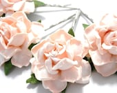 Rose Hair Clips - Four Peach Pink Fantasy Flower Bobby Pins Bridal Accessory Wedding Accessories