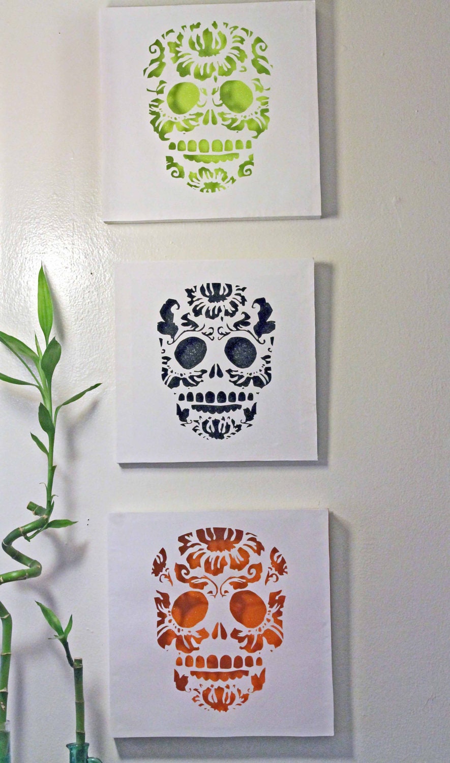 Day Of the Dead Sugar Skull Cut Paper Wall Art Black Glitter