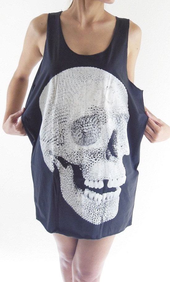 Skull Diamond Shirt -- Skull Diamond T-Shirt Goth Zombie Shirt Skull T-Shirt Women Tank Top Vest Singlet Tunic Sleeveless White Shirt Size M