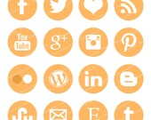 16 Piece Orange Blog / Web Button Set: Social Media Buttons to Help Your Corner of the Web Look More Unique