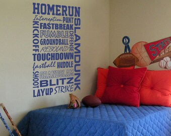 Sports Lovers Subway Art - Baseball Basketball Football Vinyl Wall Word Decal