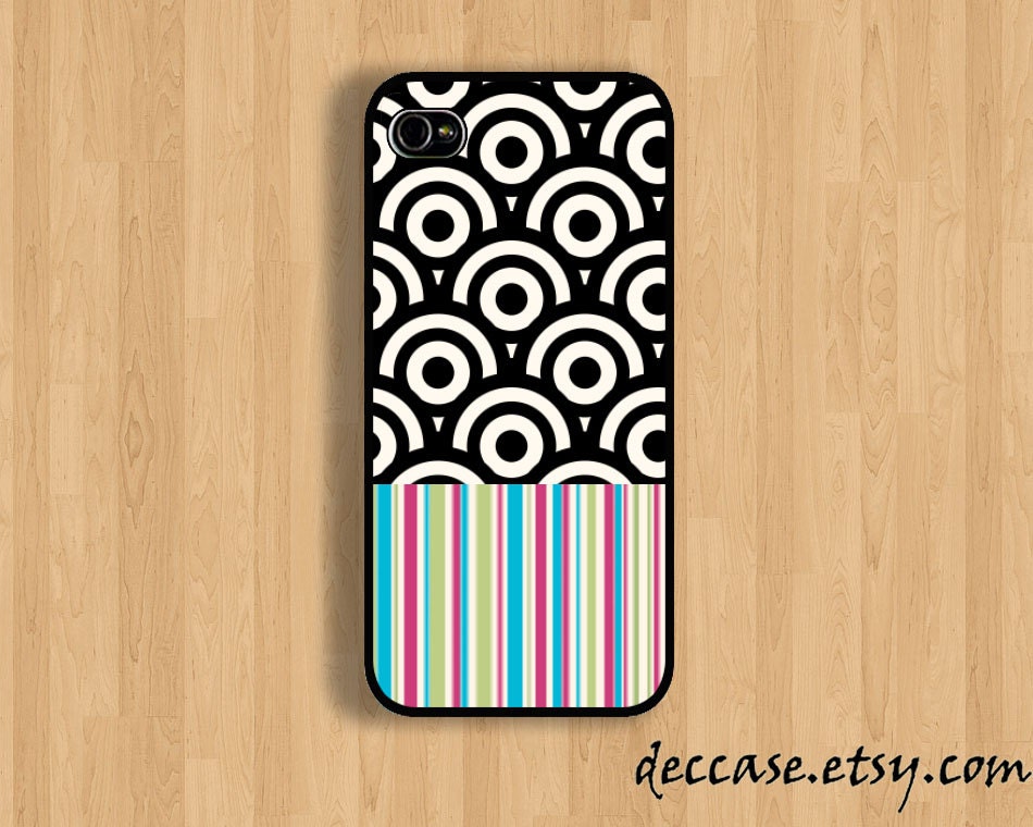 IPHONE 5 CASE - half of colorfulbar and circle pattern - iPhone 4 case,iPhone 4S case,iPhone caseHard Plastic Case Rubber Case