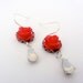 Red Rose Earrings, Vintage Opal Teardrop, Dangle Earrings, Flower Earrings
