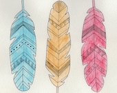 Tribal Feather Triplet Illustration Greetings Card 6x6"