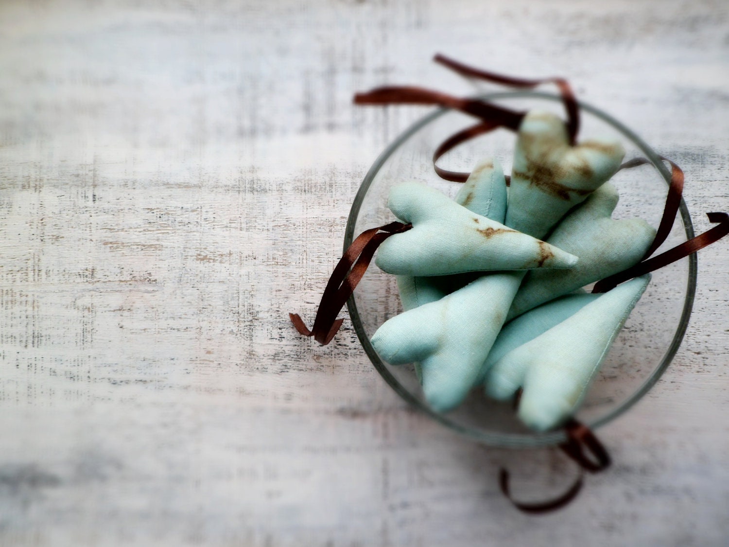 Coffee sachet heart brown turquoise linen bowl fillers home decor kitchen decor aroma mint aqua rustic shabby chic