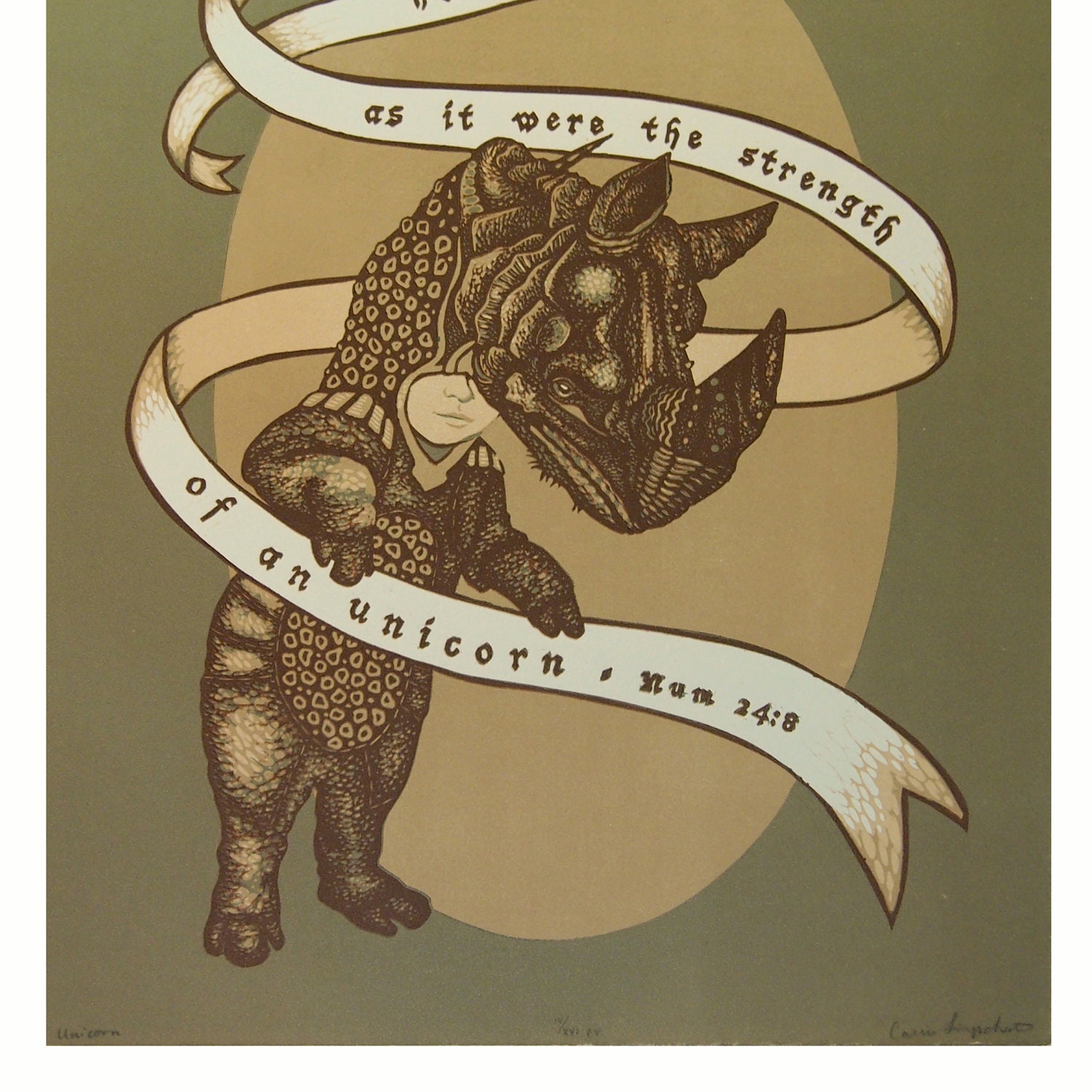 Unicorn - original reductive relief print by Carrie Lingscheit