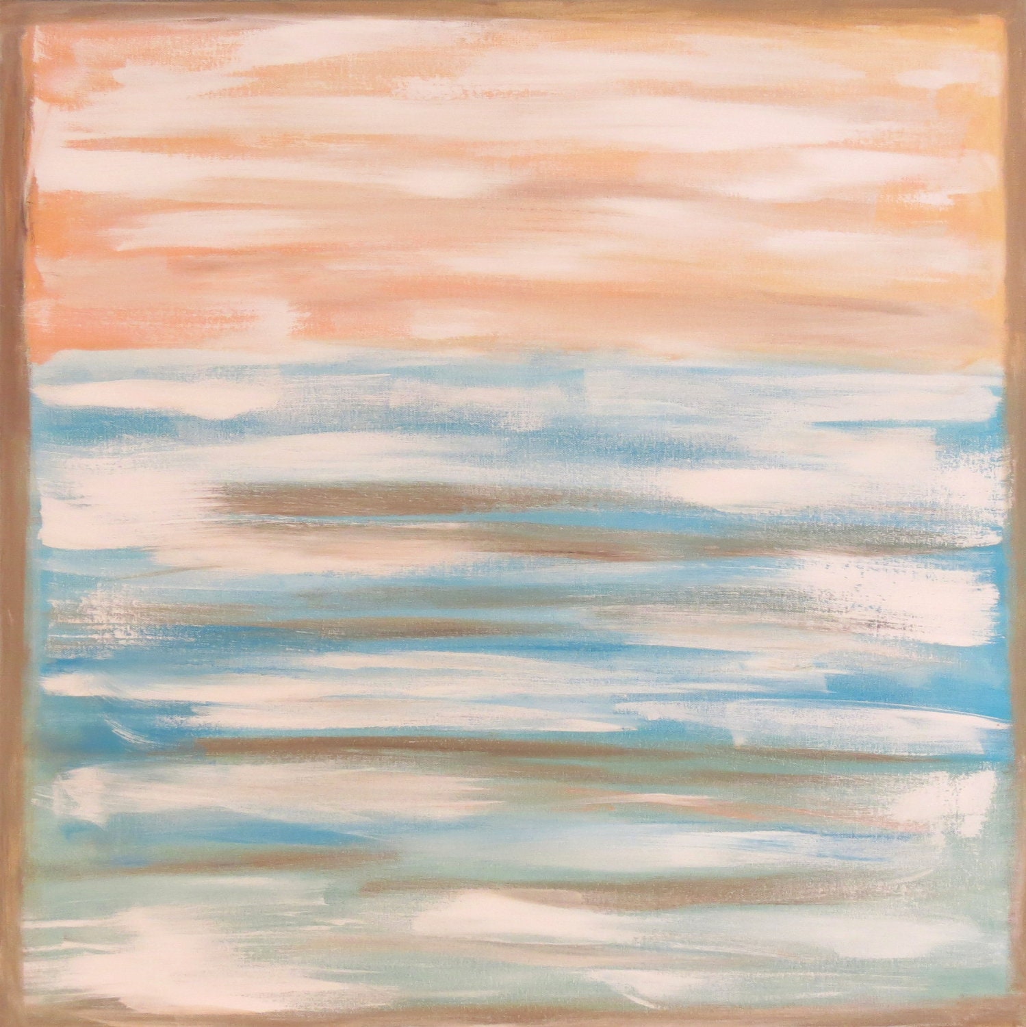 Original Abstract Painting "Subtlety" 28x28 Acrylic on Canvas Blue, Tan, Peach / Pink & White Art