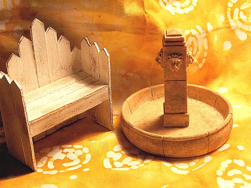 Dollhouse Fountain - Garden Fountain - Miniature Lion Bowl Fountain - 1/12th Scale