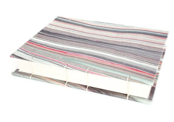 Handbound Notebook or Journal - Thai Marble Covered Blank Book - Coptic Stitch Binding