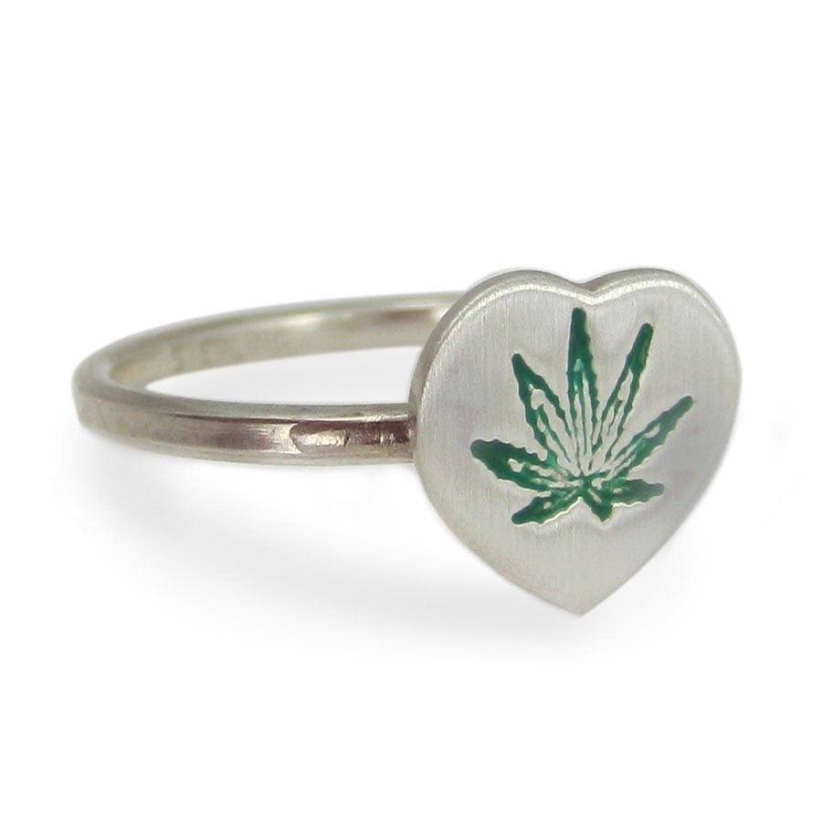 Marijuana Heart Sterling Silver Ring