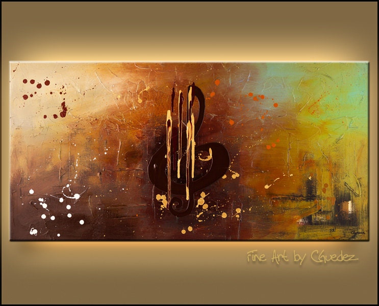 Original MUSIC Modern Abstract Painting by CGUEDEZ. Contemporary 100% Hand-Made Large Texture Art. Music All Around Us.