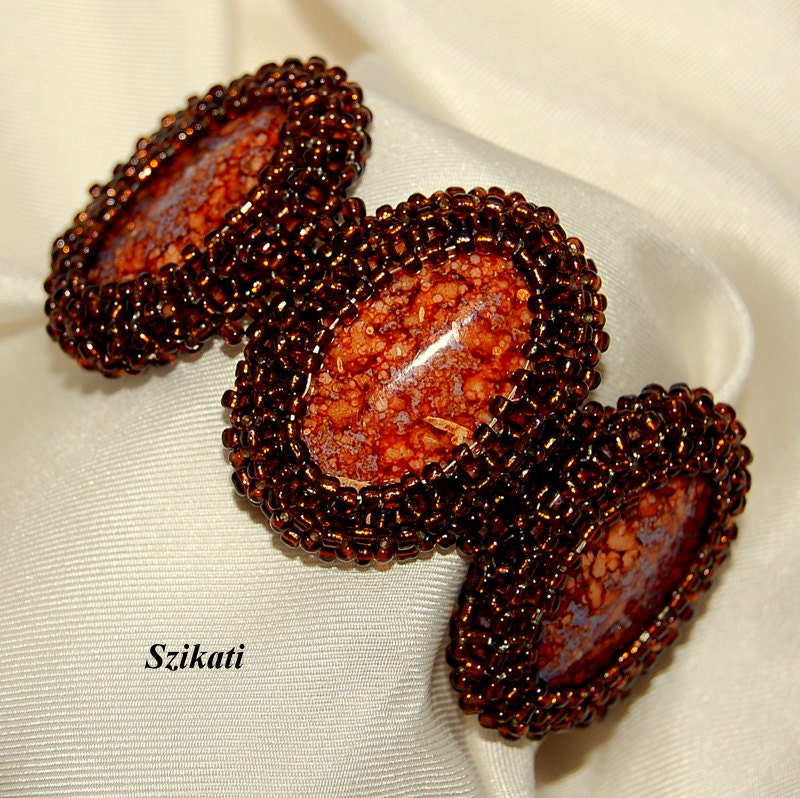 Beaded brown bracelet, fall colors, autumn fashion, OOAK