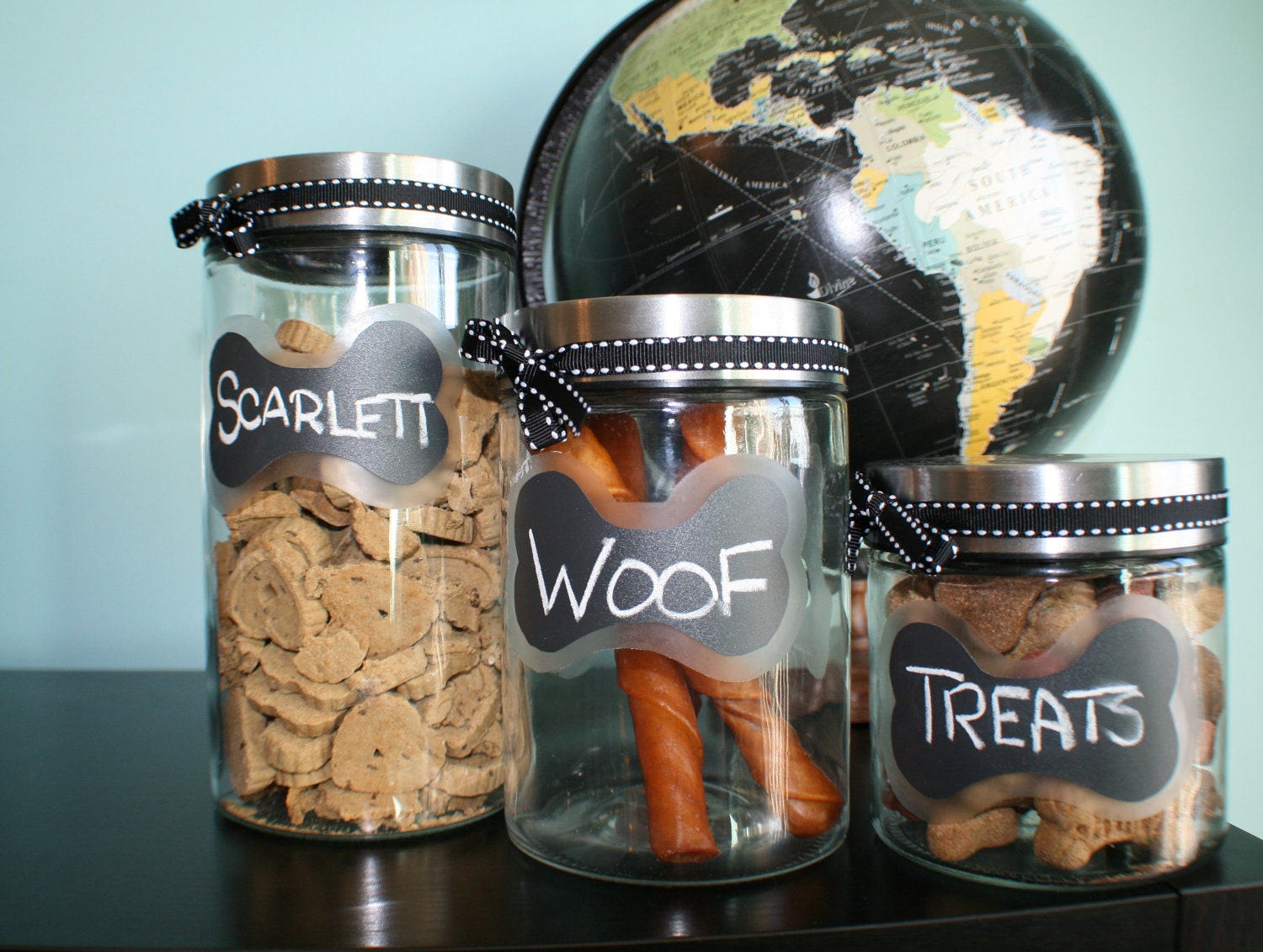 SAVE 25% on Set of Three Pet Treat Jars - Chalkboard Bone Design -
